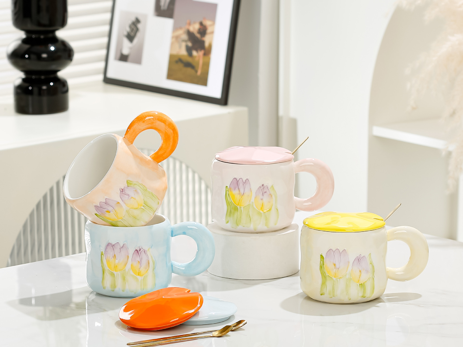 INS Style Tulip Water Cup Girls Birthday Gifts Good-looking Ceramic Cup Household Mug