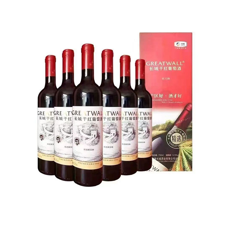 中粮长城华夏精选解百纳经典红方盒干红 整箱装含礼袋750ml*6瓶