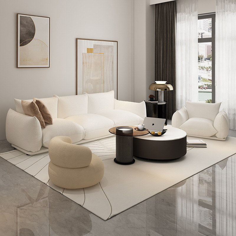 北欧羊羔绒面包沙发客厅落地简约小户型布艺现代三人沙发创意极简