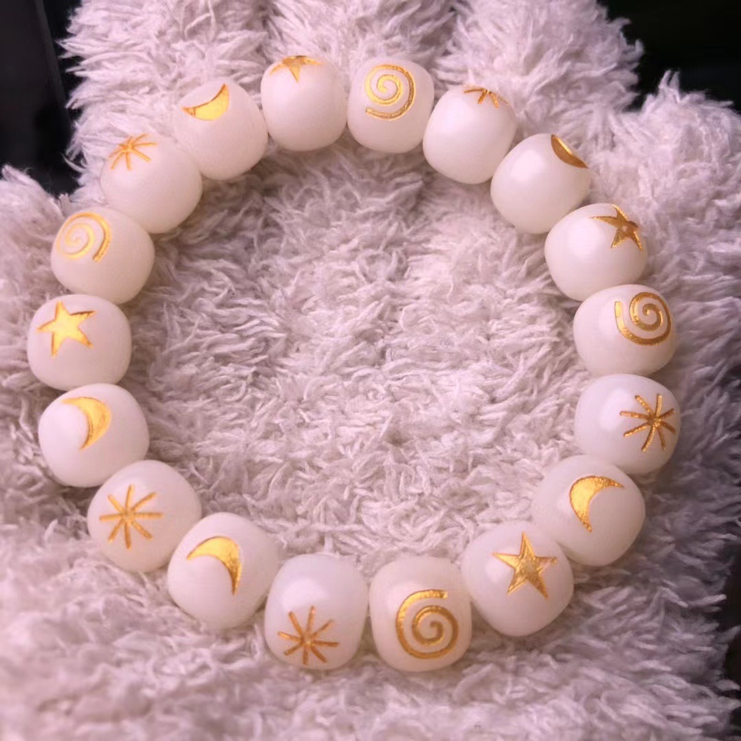 Factory Direct Sales 12mm Bodhi Root Sun Moon Star Bronzing Bracelet Collectables-Autograph Rosary Pliable Temperament Bracelet