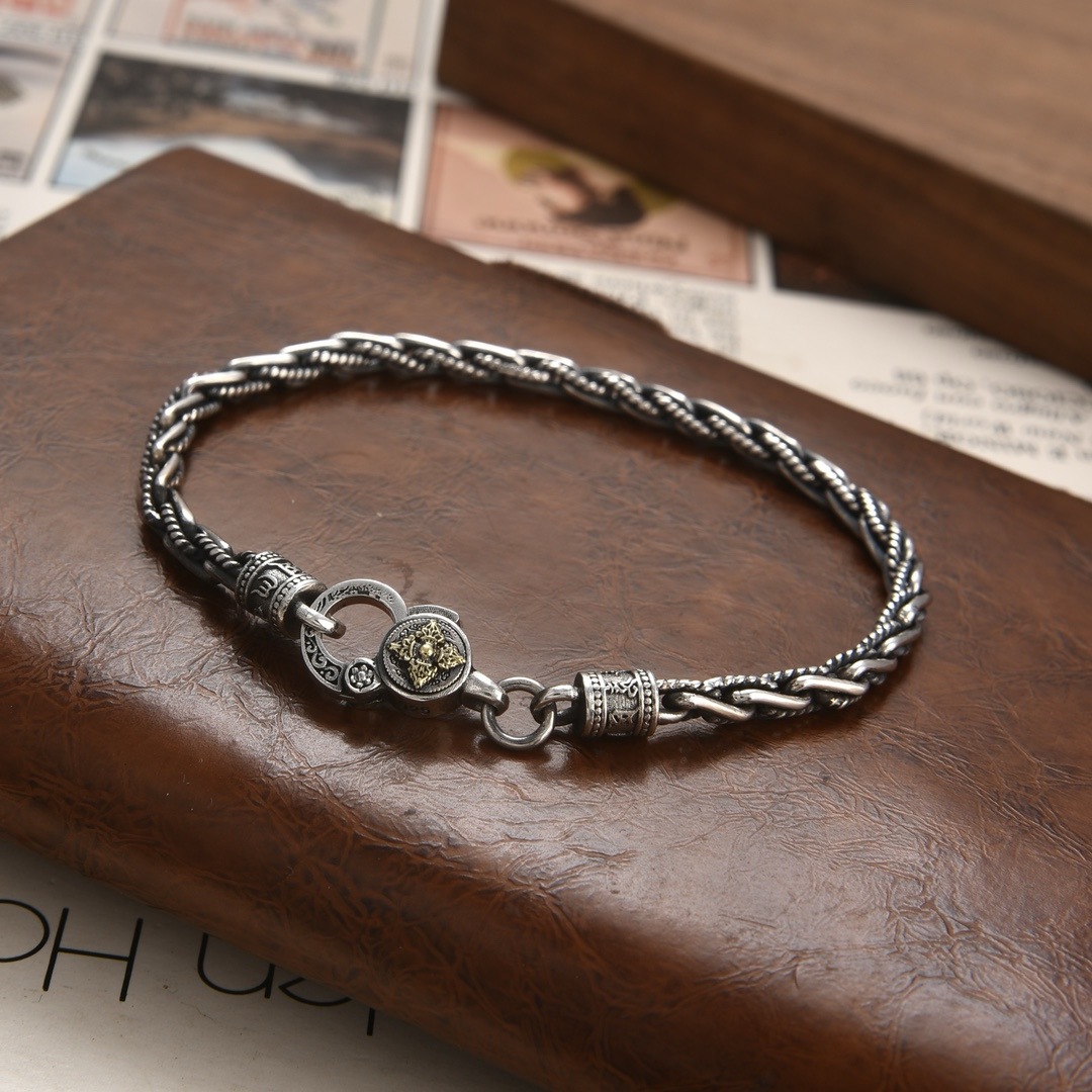 925银手工编织复古麻绳手链男士女款复古纯银情侣手工饰品礼物