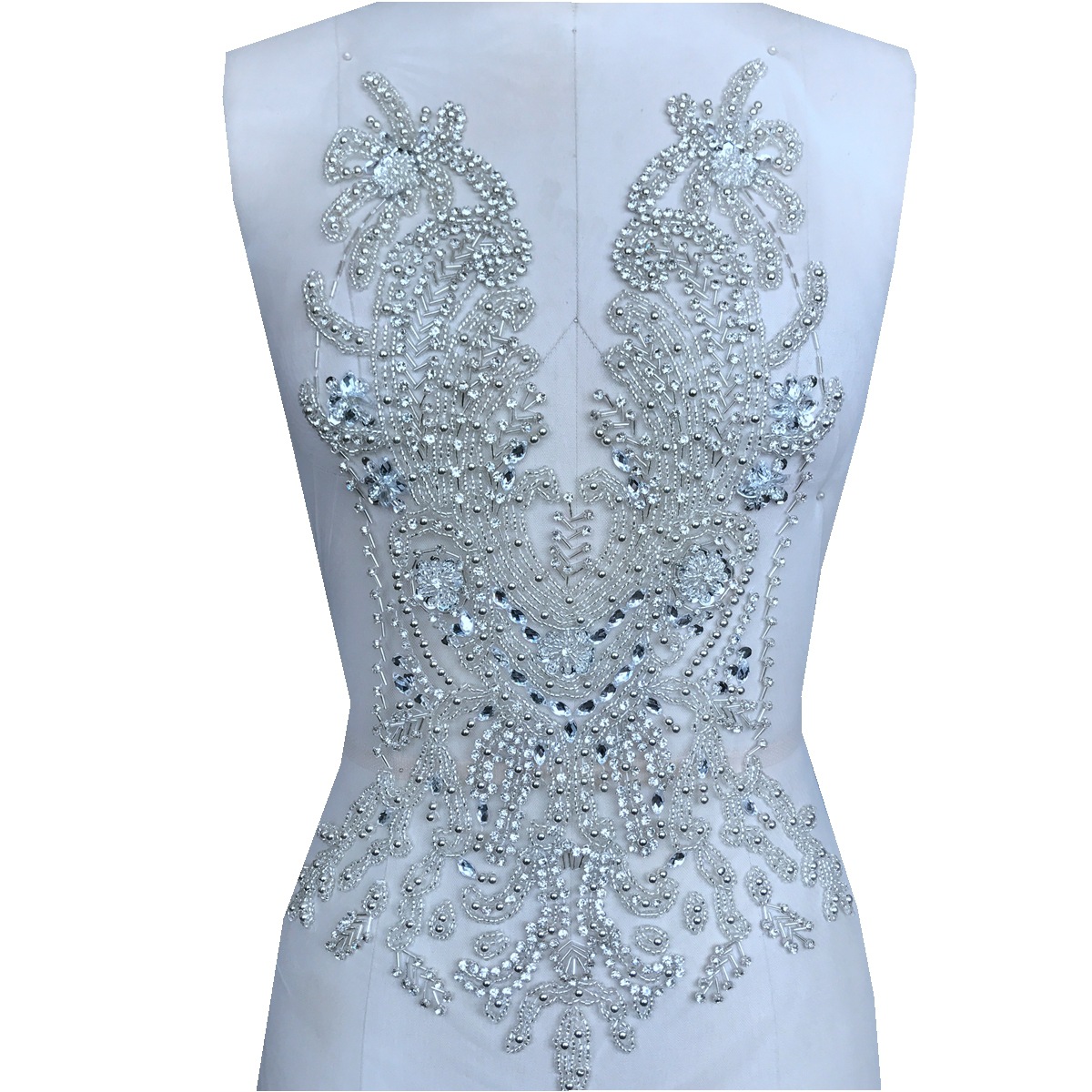 奢华闪亮银白色手工珠绣贴片钻饰婚纱礼服高档辅料-阿里巴巴