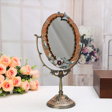 厂家源头欧式复古化妆镜梳妆镜田园金属台式梳妆镜复古双面梳妆镜