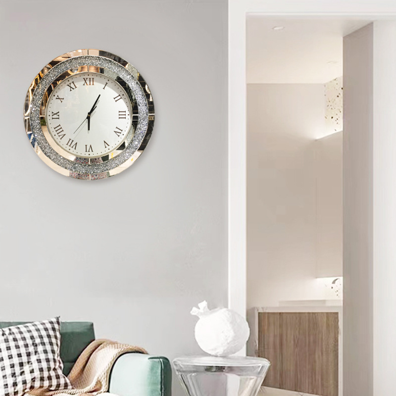 玄关壁挂装饰电子钟表时尚简约玻璃拼镜挂钟轻奢美式创意时钟客厅