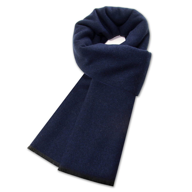纯色羊毛围巾男欧美商务休闲男士围巾藏青色围脖定制logo印花刺绣