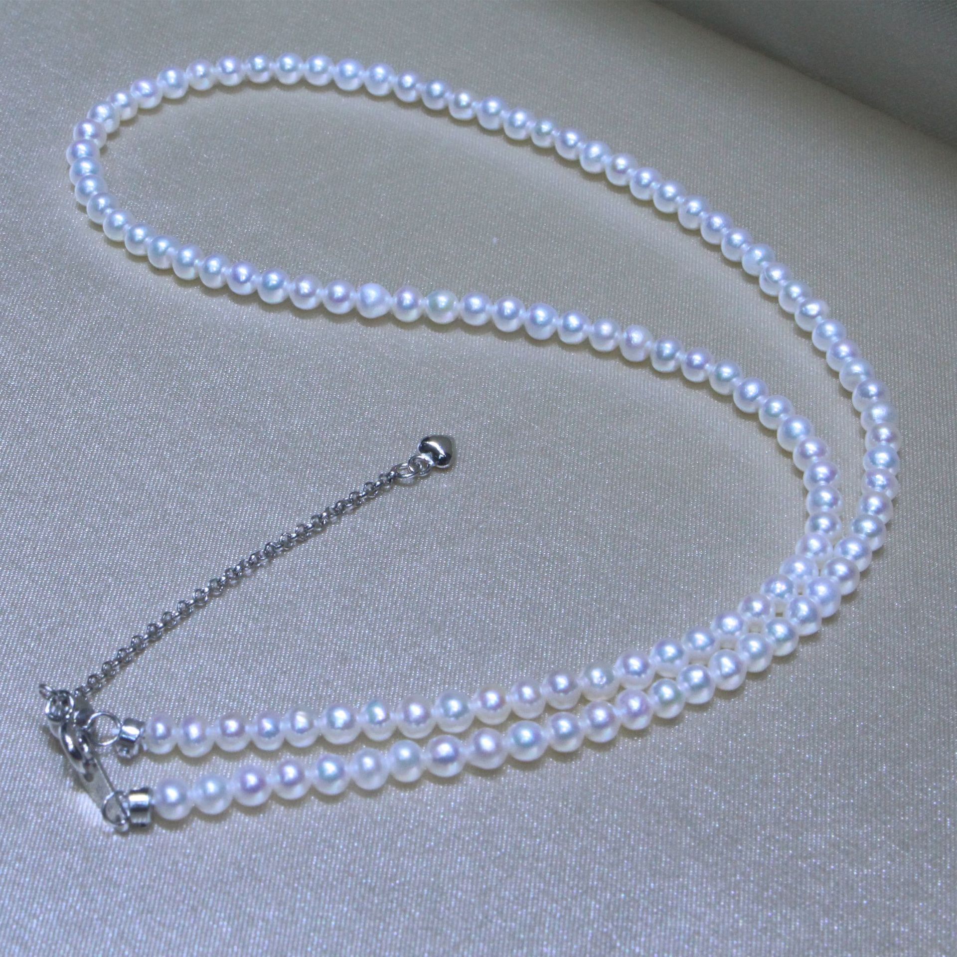 s925银淡水小米珍珠项链3-4mm近正圆强光串链锁骨链简约baby链女