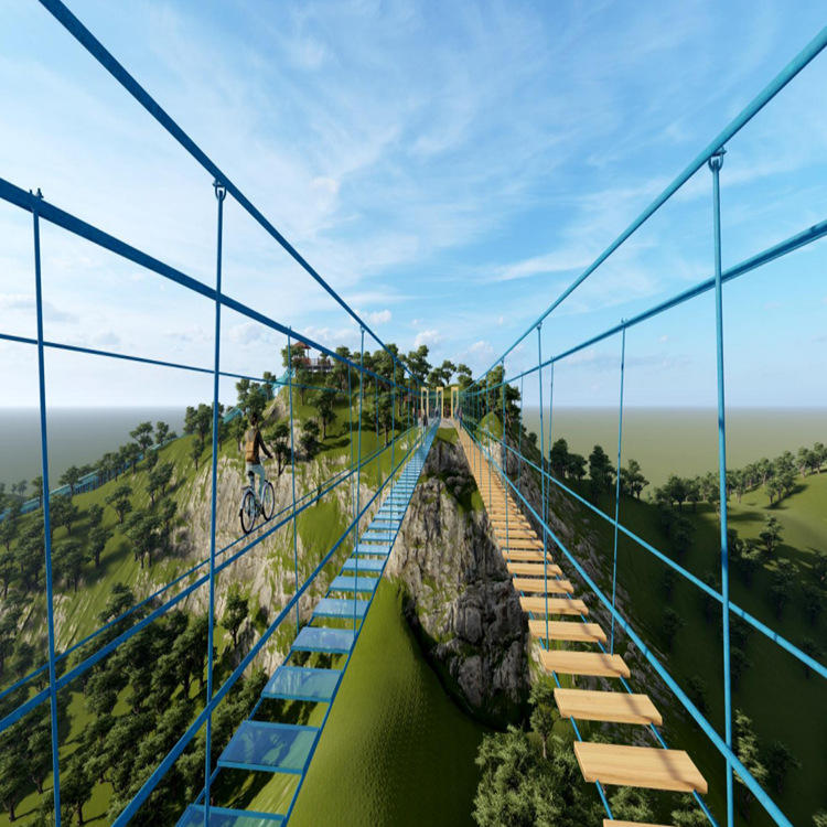 网红步步惊心桥木板桥 玻璃吊桥河南木乔集团景区户外游乐设备