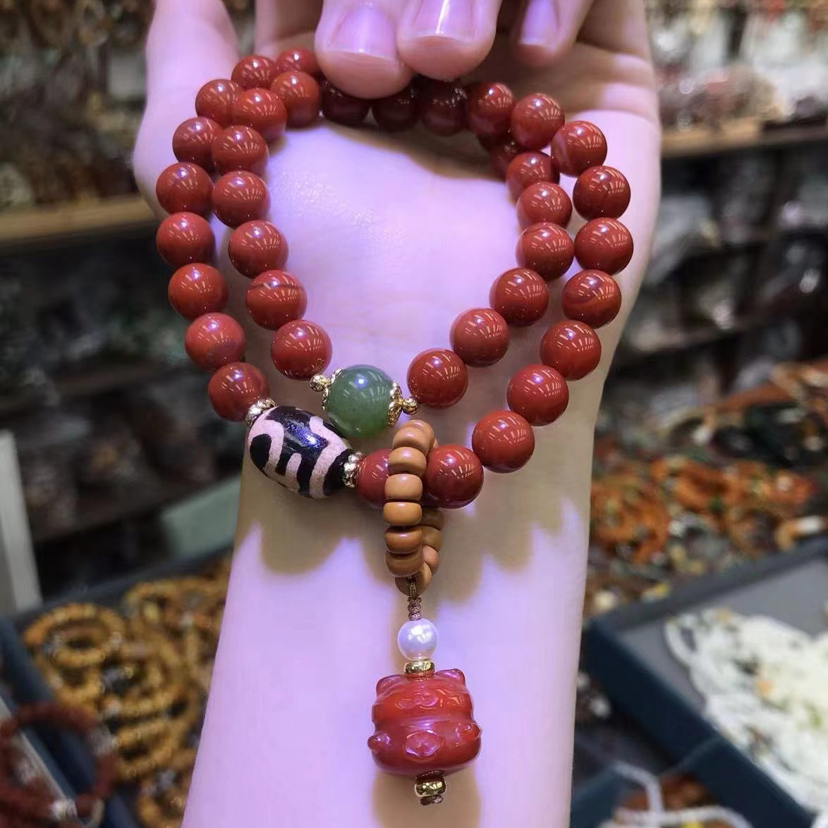 蓬森珠宝南红玛瑙两圈手链藏饰天珠菩提根招财猫文玩手串饰品批发