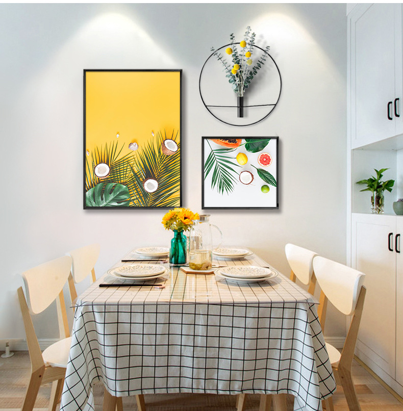 北欧风组合餐厅装饰画新款带插花台饭厅挂画样板间饭桌背景墙壁画