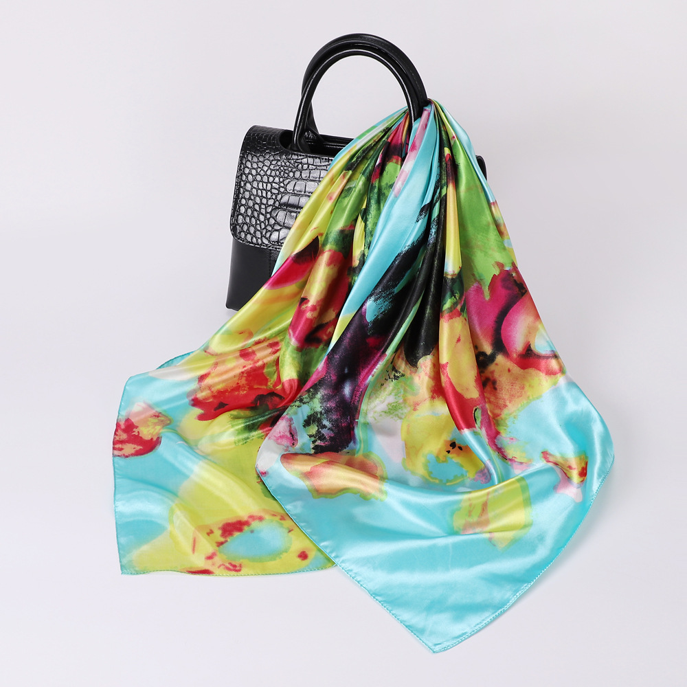 New Simple Fashion Plant Flower Scarf Emulation Silk Scarf Square Scarf Women's Bag Headscarf Scarf Travel Gift