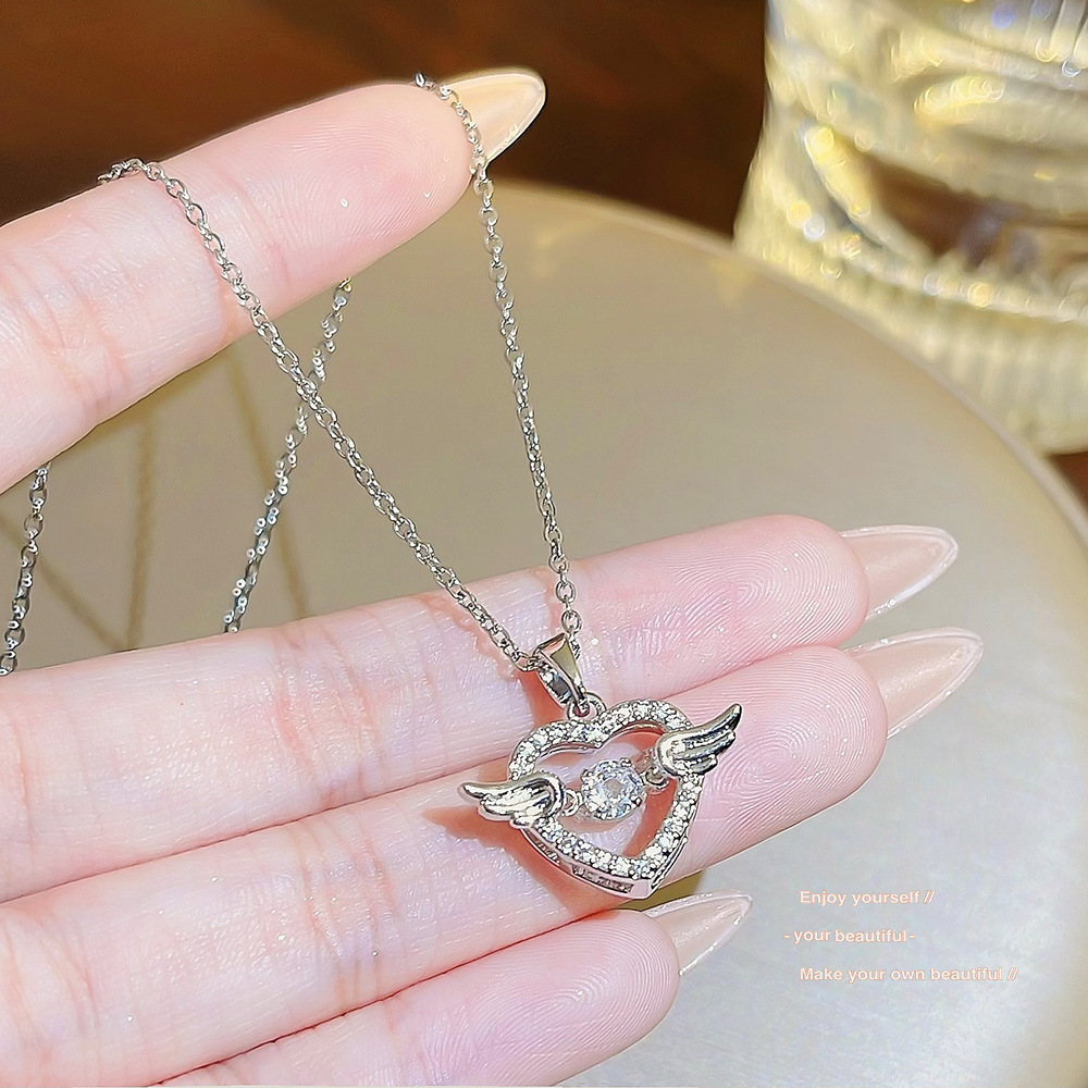 Smart Angel Necklace Ornament Girls Niche Inlaid Zircon Love Pendant Light Luxury Exquisite Titanium Steel Clavicle Chain Wholesale