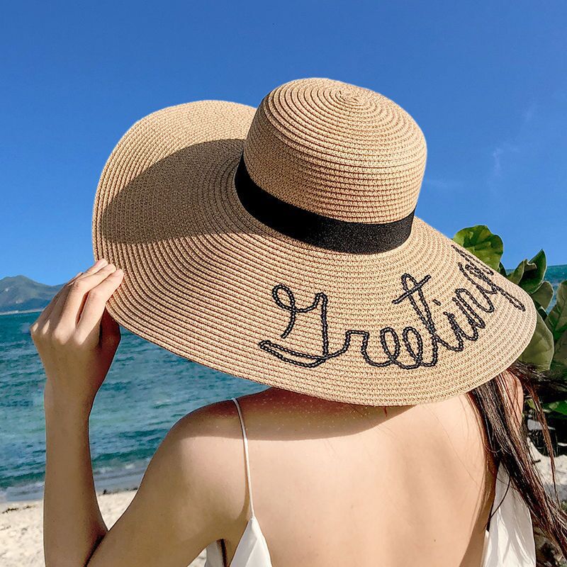 Straw Hat Female Sun Protection Sunshade Beach Seaside Big Brim Korean Holiday Travel Internet Hot Fresh All-Matching Sun Hat