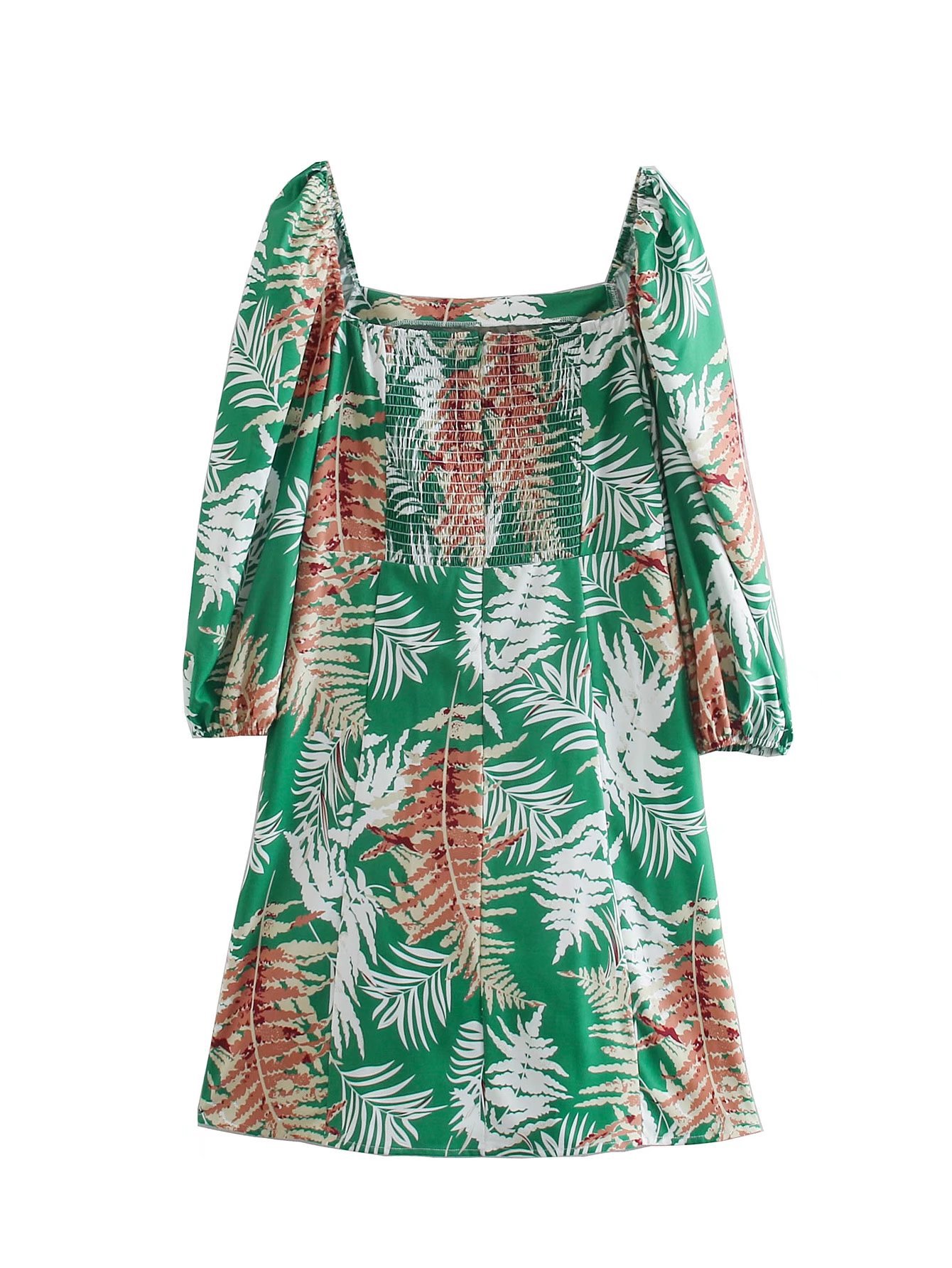 2022春季新品欧美风时尚女装树叶热带风情度假风连衣裙 w073 8373