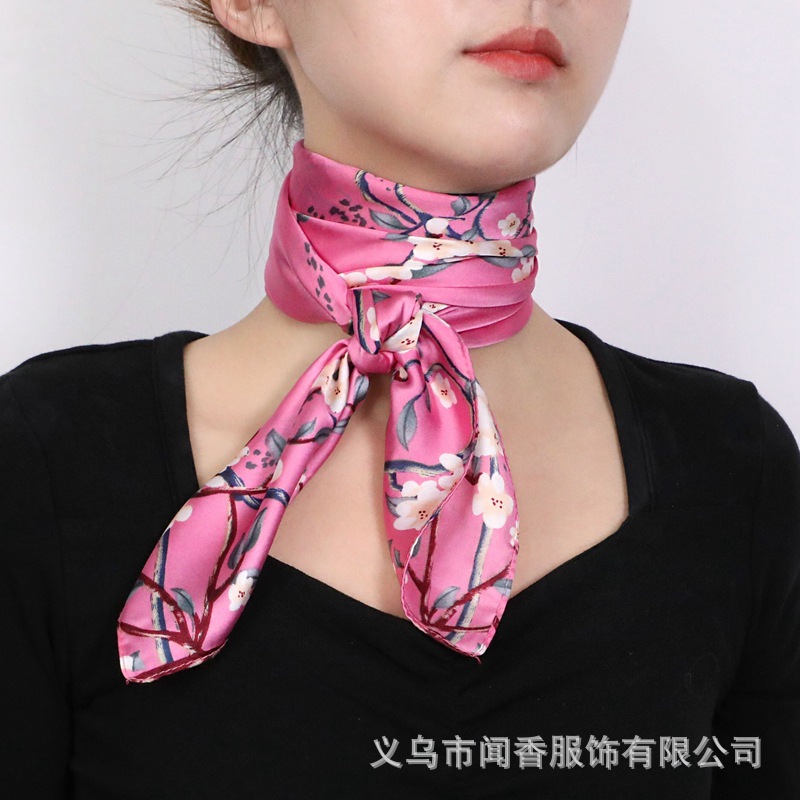 Silk Scarf Women's 70 Square Scarf Mulberry Silk Feel Emulation Silk Scarf New Silk Satin Square Scarf Fashion Mom Printing