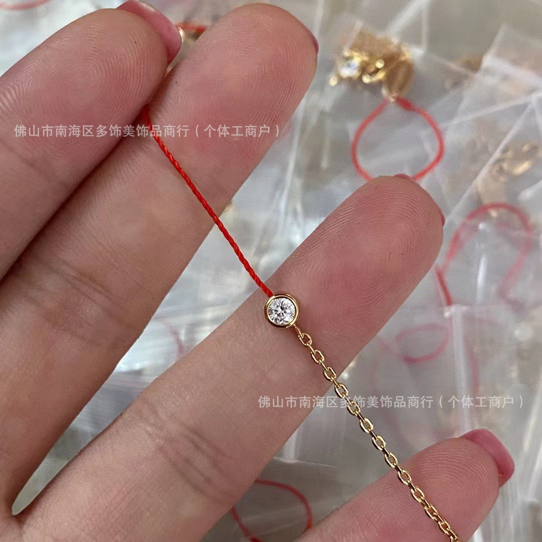 925纯银法国小单钻红绳手链 单戴叠戴都好看 年底佩戴红红火火