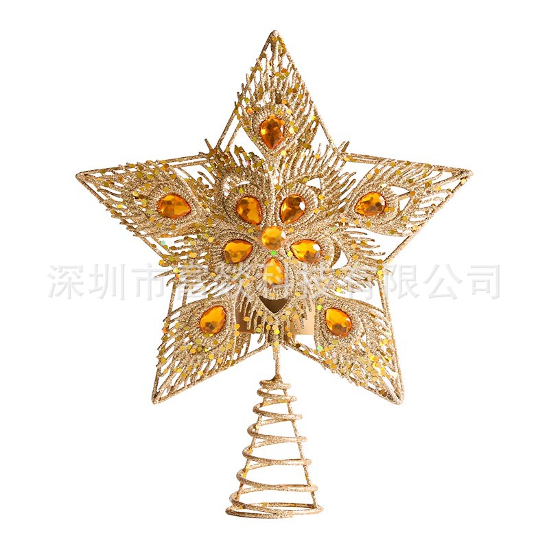 Cross-Border Christmas Tree Top Light Tree-Top Star Led Twinkle Light Christmas Tree-Top Star Decorative Lights Octagonal Atmosphere