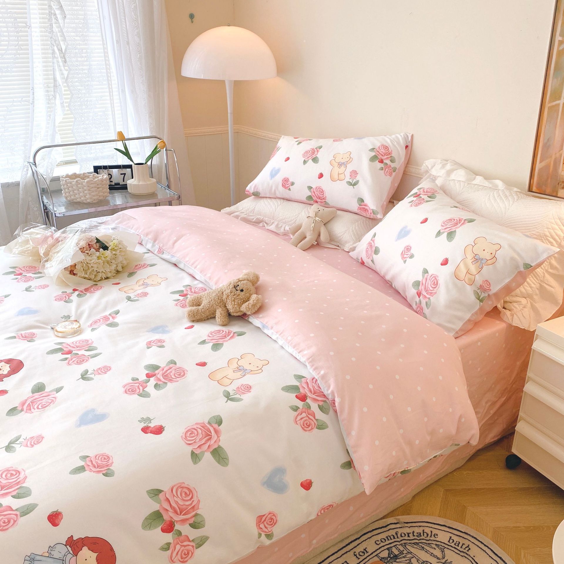 40s小清新亲肤全棉四件套可爱女孩纯棉宿舍床单被罩三件套批发