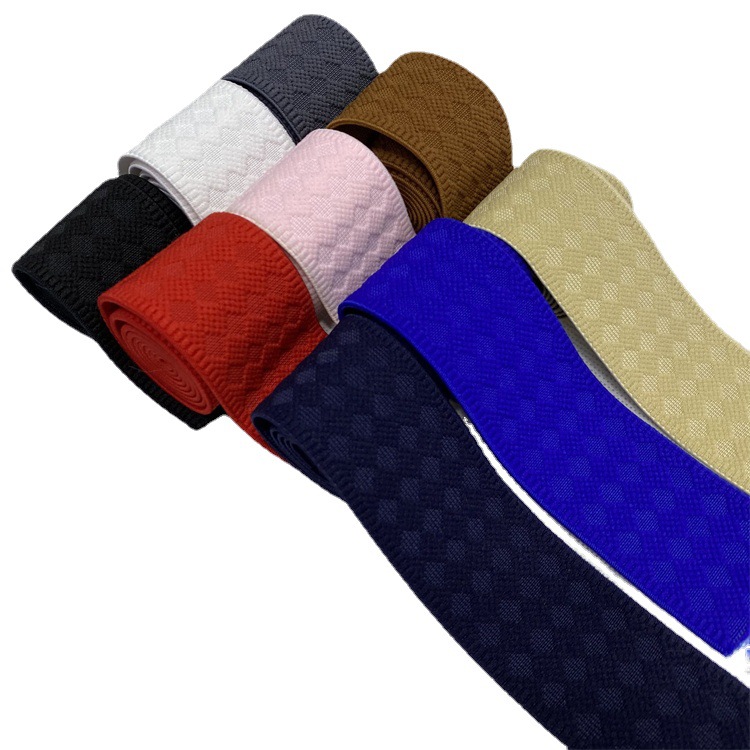 Factory in Stock 4cm Encryption High Elastic Plaid Jacquard Color Elastic Band for External Use Waist of Trousers Skirt Waist Flat Elastic Ribbon