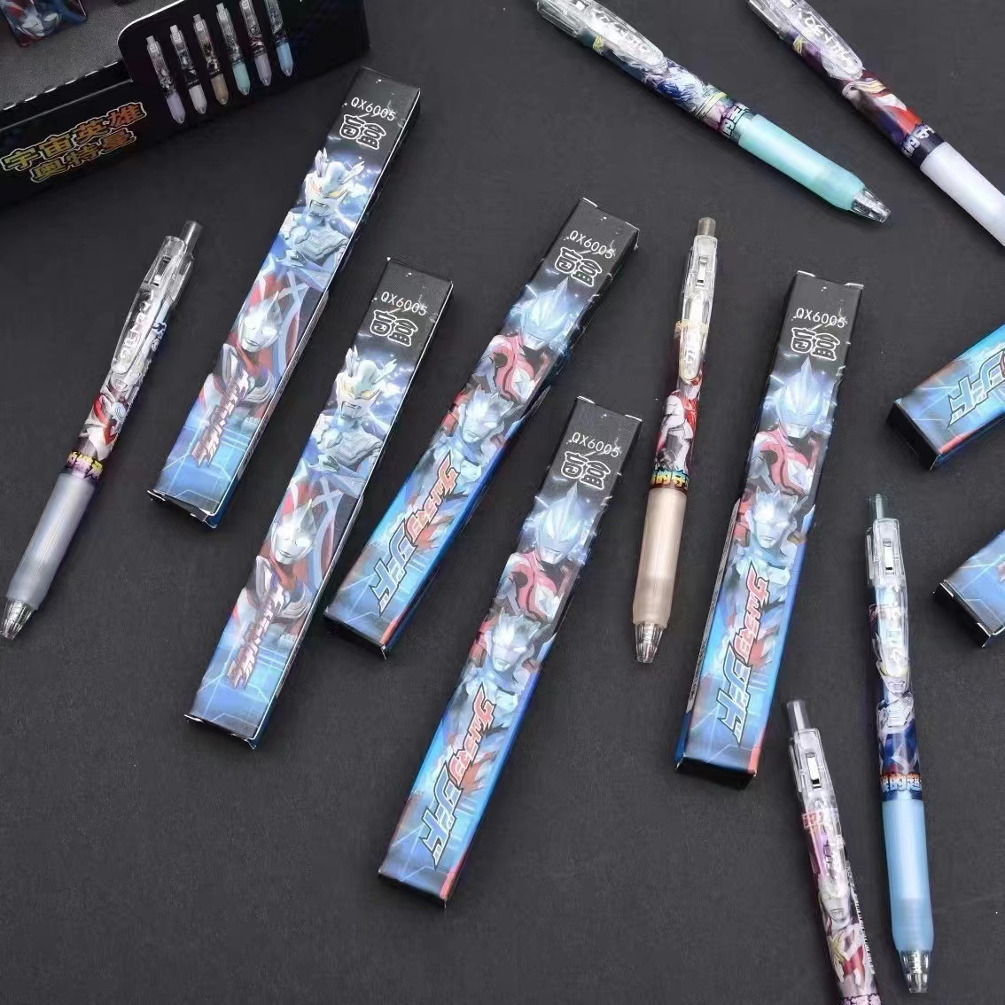 Ultraman Blind Box Pen Boys Cartoon Animation Limited Black Pen Good-looking Push Type Stationery for Students Gel Pen