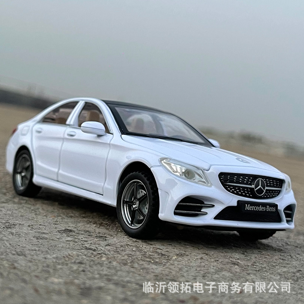 新奥1:32奔驰c260l合金汽车模型回力声光玩具轿车六开小钢炮盒装