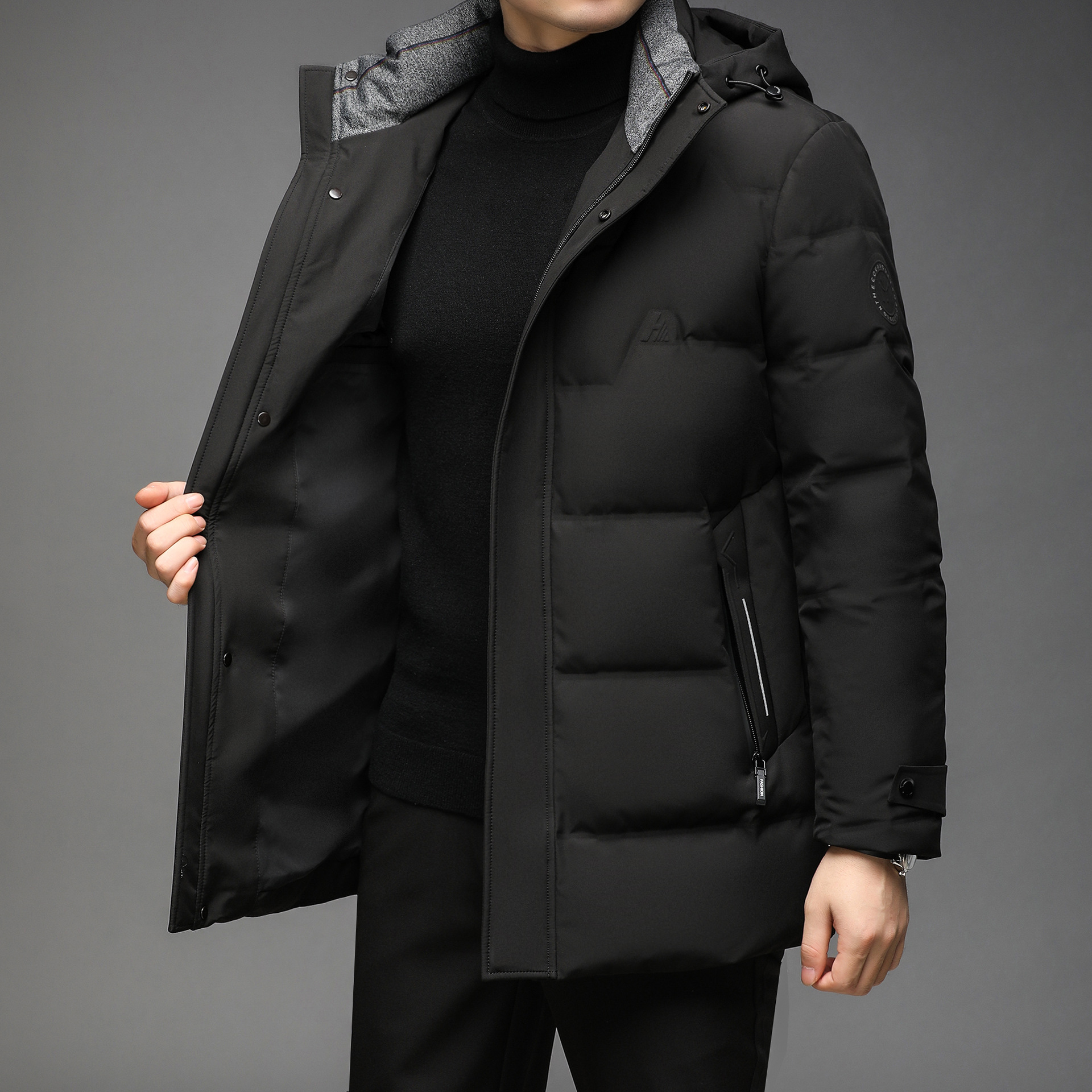 羽绒服男士中长款冬季韩版加厚2021年新款潮流可脱卸帽商务外套男