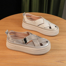 D8189包头凉鞋女2024年夏季新款小白鞋平底透气一脚蹬复古单鞋子