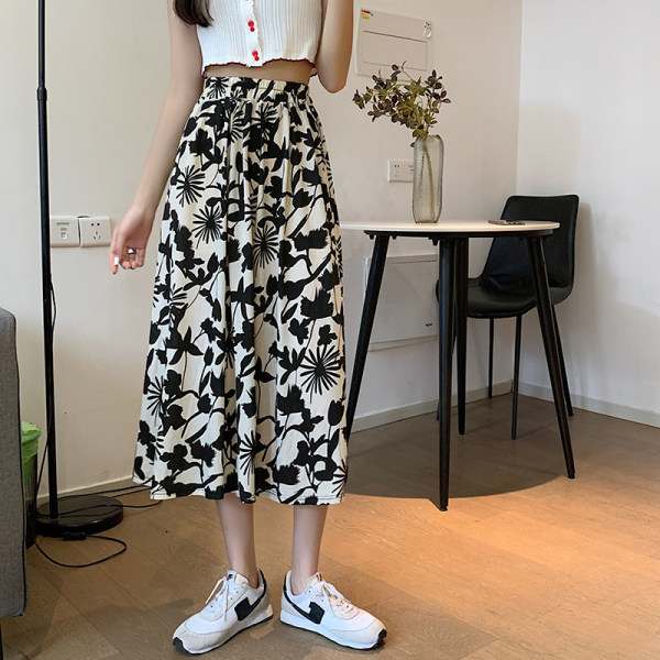 All-Match Floral Skirt for Women 2023 Summer New Slimming Cover Flab Hiding High Waist Mid-Length Skirt Wholesale