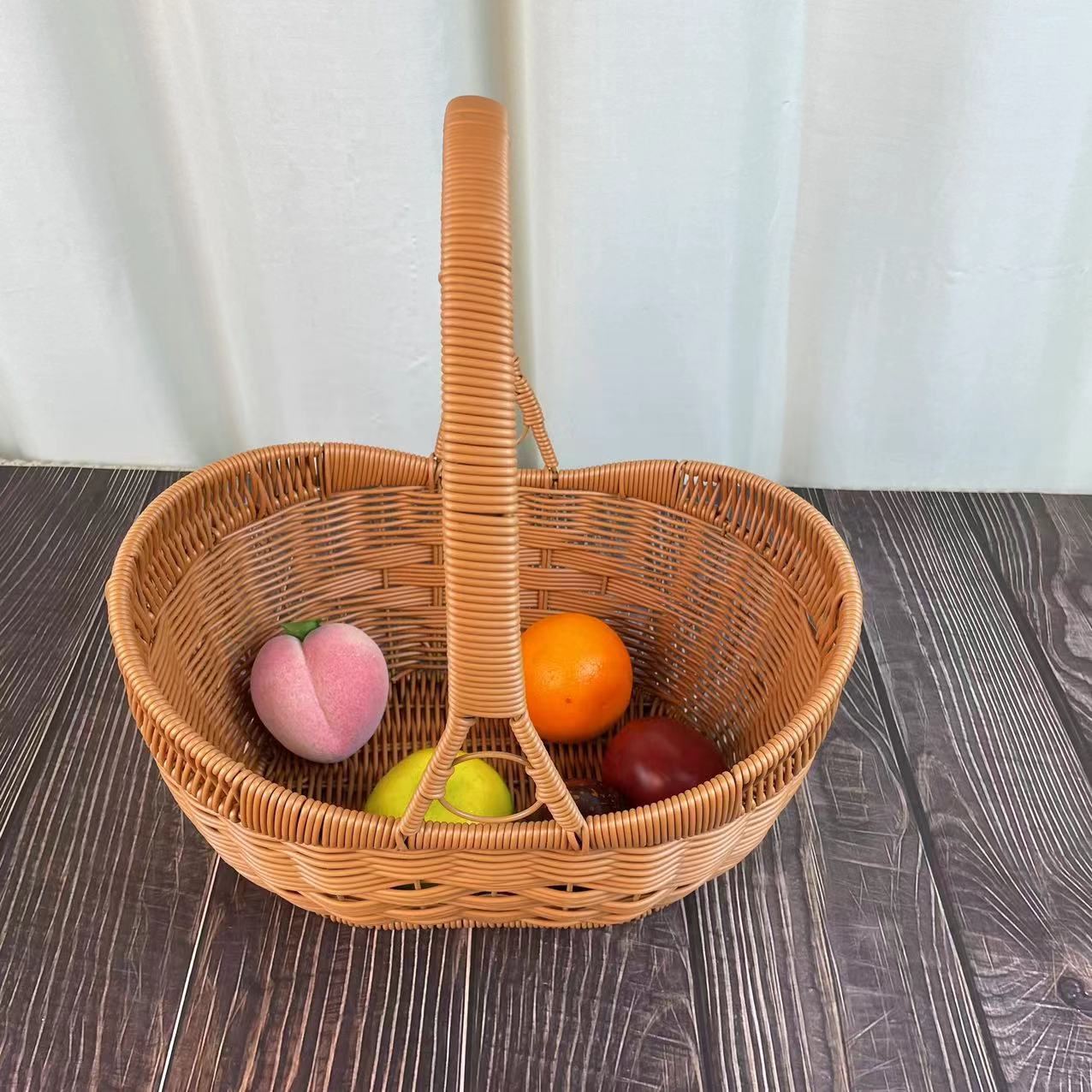 仿藤编创意元宝型野餐篮手提菜篮子藤编筐户外蘑菇采摘篮拜拜篮子