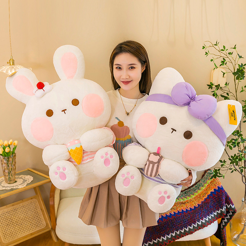 Rabbit Plush Toy Cat Doll Pillow for Girls Sleeping Bed Little Bear Doll Ragdoll Gift for Children