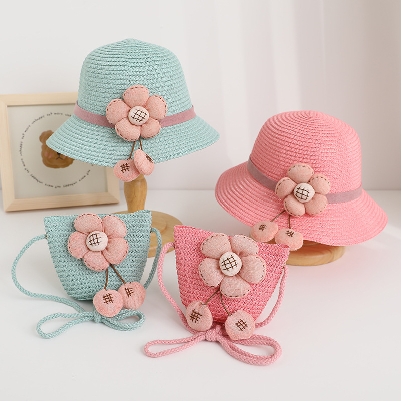 sun hat summer girls new straw hat baby summer hat sun-proof beach hat cute flowers bag sun hat tide