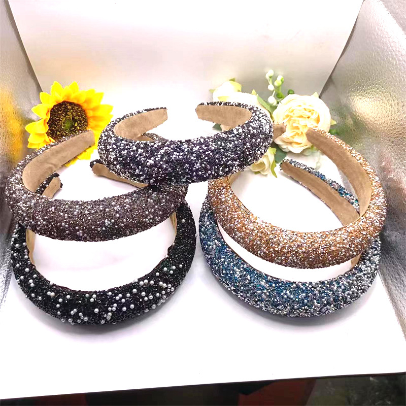 韩国同款时尚闪亮碎钻米珠高颅顶发箍发卡外出百搭发饰女-阿里巴巴