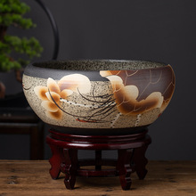 儿里凡陶瓷鱼缸荷独立式假山造景水缸阳台家用风水缸乌龟缸中型碗