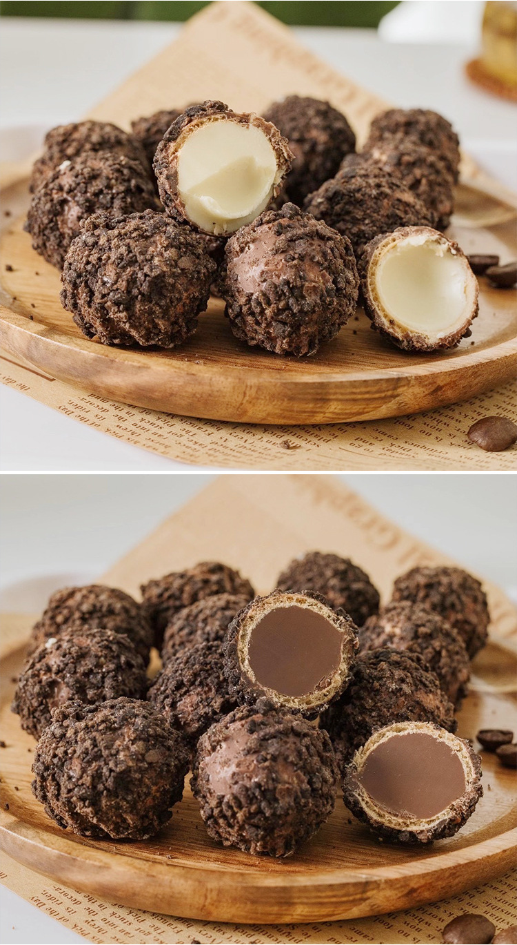 卡仕伽爆浆曲奇小丸子巧克力脆筒雪顶熔岩可可白巧夹心芙网红零食