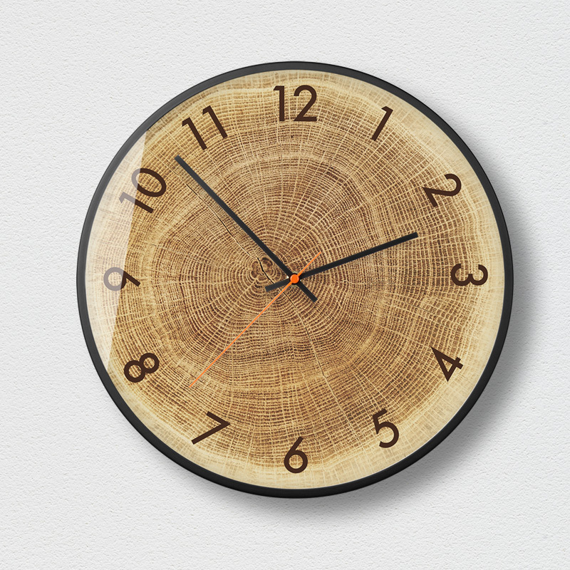 Wood Grain Wall Clock Living Room Modern Minimalist Mute Quartz Clock Creative Pocket Watch Bedroom Clock round Clock O52
