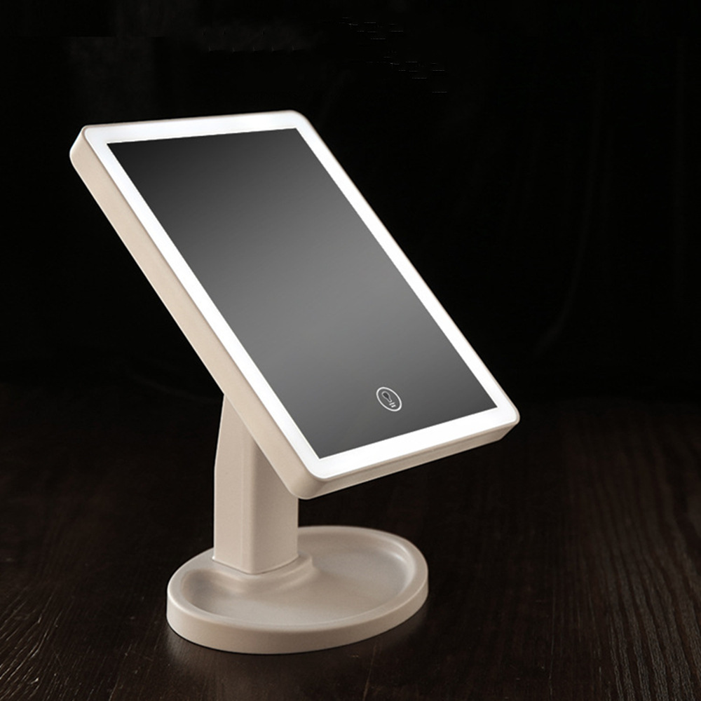 Square Four-Side European-Style Makeup Mirror Led Mirror with Light Touch Induction Luminous Charging Dressing Mirror Table Mirror Wholesale