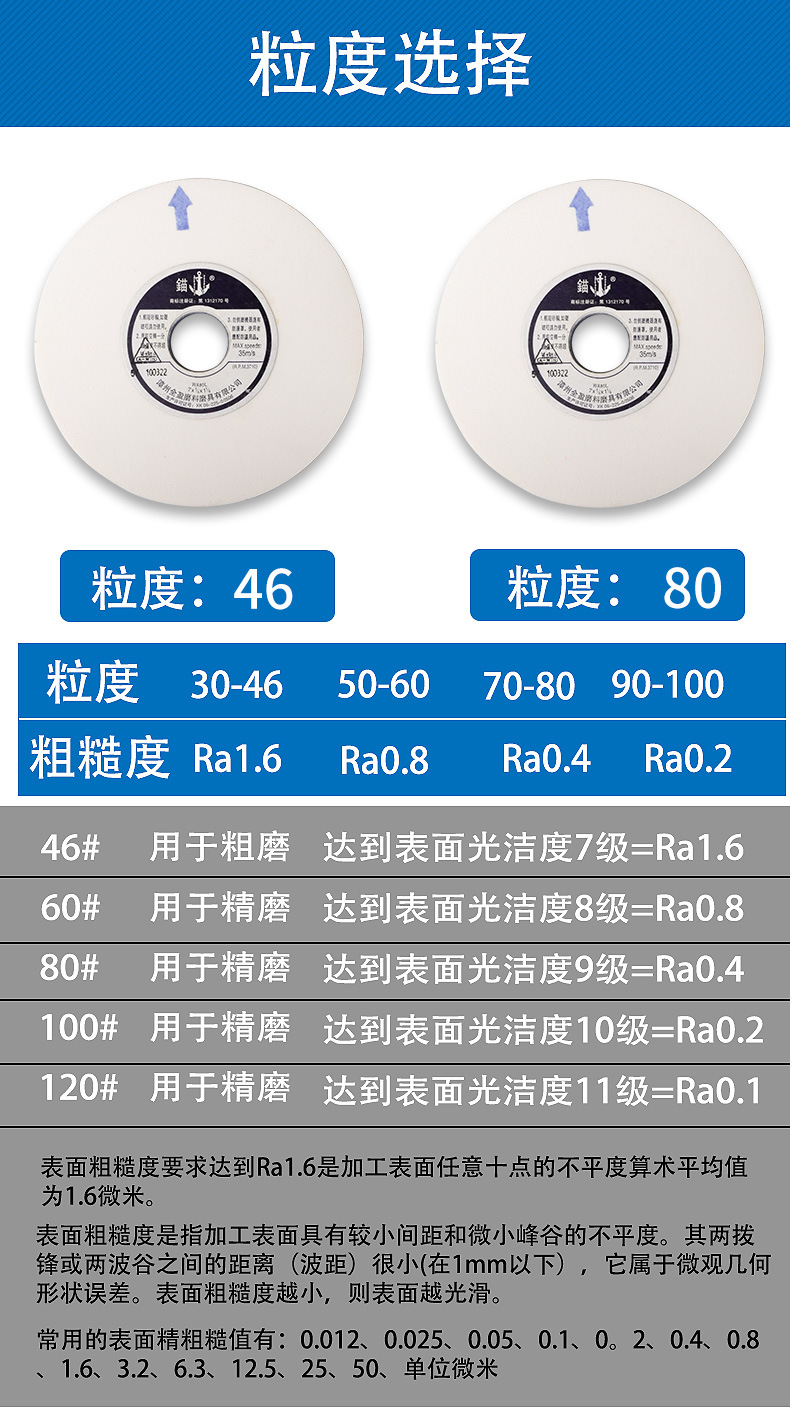 锚牌砂轮平面磨床白刚玉砂轮wa外径7寸各种粒度规格苏州代理