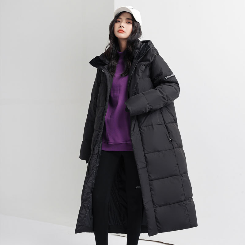 Lovers Three-Quarter Length down Jacket Winter Mid-Length Hooded Jacket Men's and Women's White Duck down Long Can Be Printed by Group Purchase