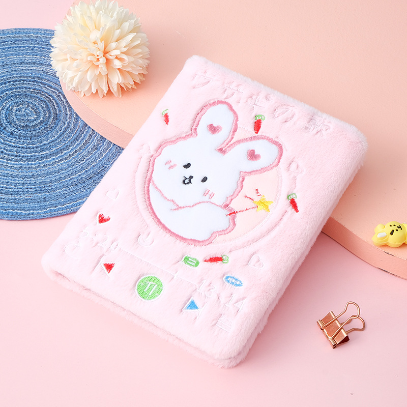 Cute Girl Heart Plush Journal Book Primary and Secondary School Cartoon Notebook Diary Thick and Portable Notebook