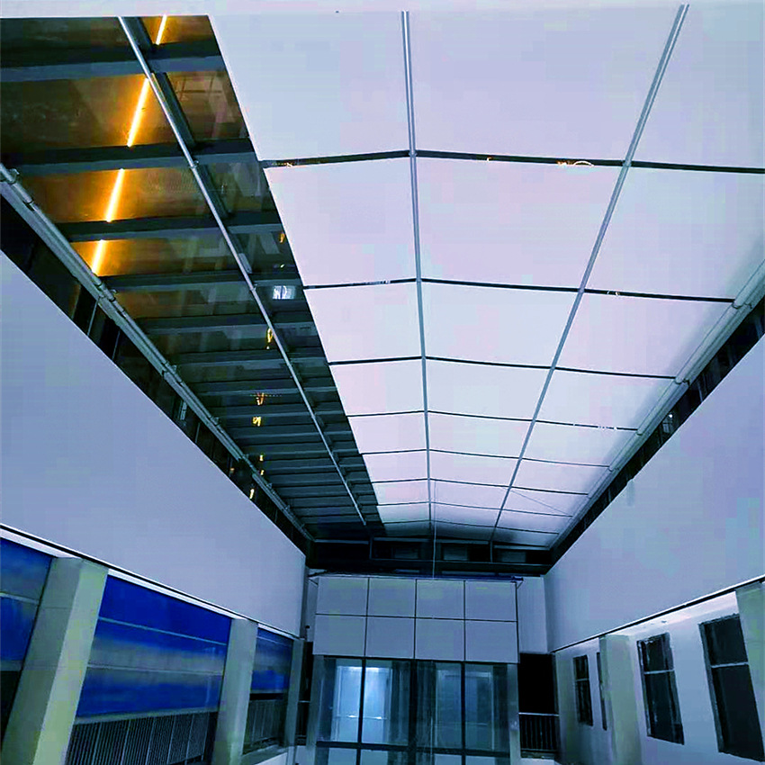 昆明玻璃幕墙fss电动遮阳帘 天蓬帘商场采光顶天棚遮网批发