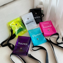 夏季透明果冻手机包PVC韩版字母小方包糖果色单肩斜挎包制定LOGO
