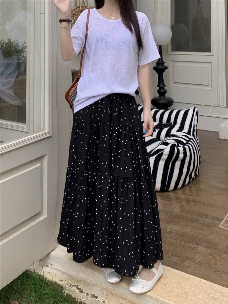 黑色波点半身裙女2024年新款夏季复古大摆伞裙高腰显瘦a字长裙子