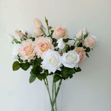 高品逼真手感保湿仿真玫瑰花绢花假花3头荔枝玫瑰花瓶插花装饰花