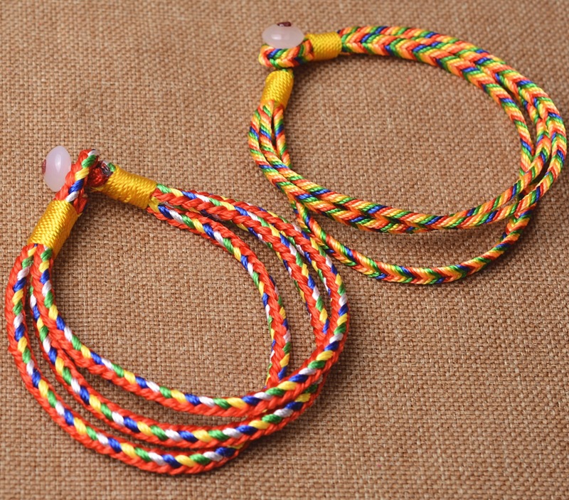 五彩彩虹红绳手链 七彩彩虹端午三生绳手饰品  diy编织男女手环
