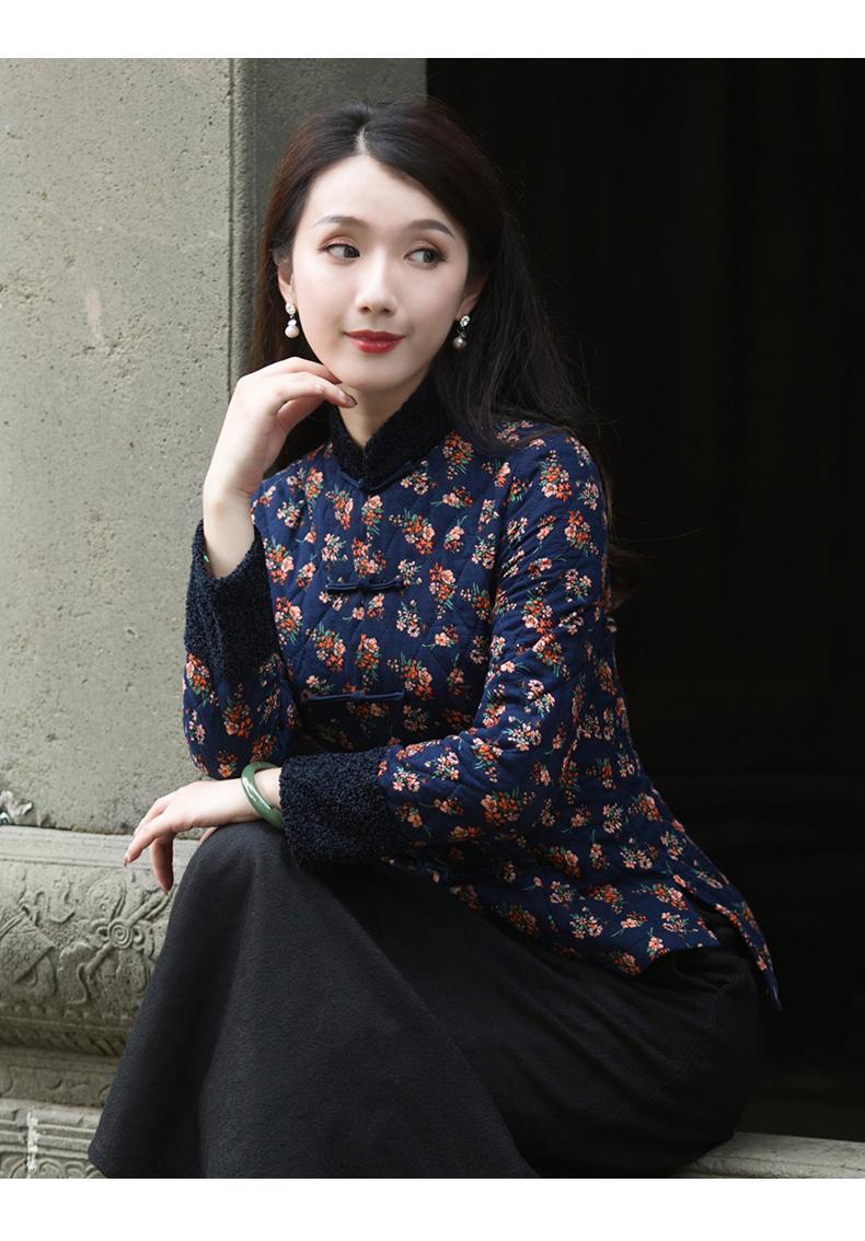 2021冬季加棉旗袍小袄唐装上衣加厚保暖仿棉麻复古洋气民族风女装