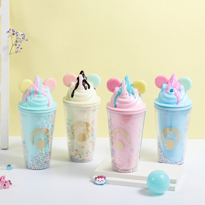 Youwu Liangpin Macaron Cute Ice Cream Ice Cup Summer Cup with Straw Macaron Tumbler