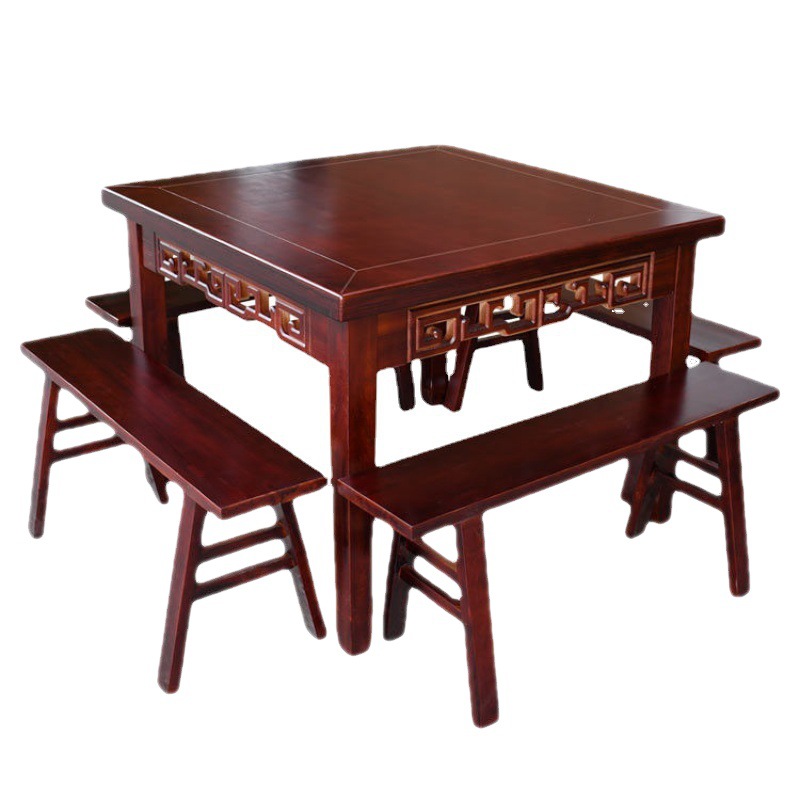 八仙桌家用实木方桌中式饭店桌椅组合四方餐桌仿古碳化正方形桌子