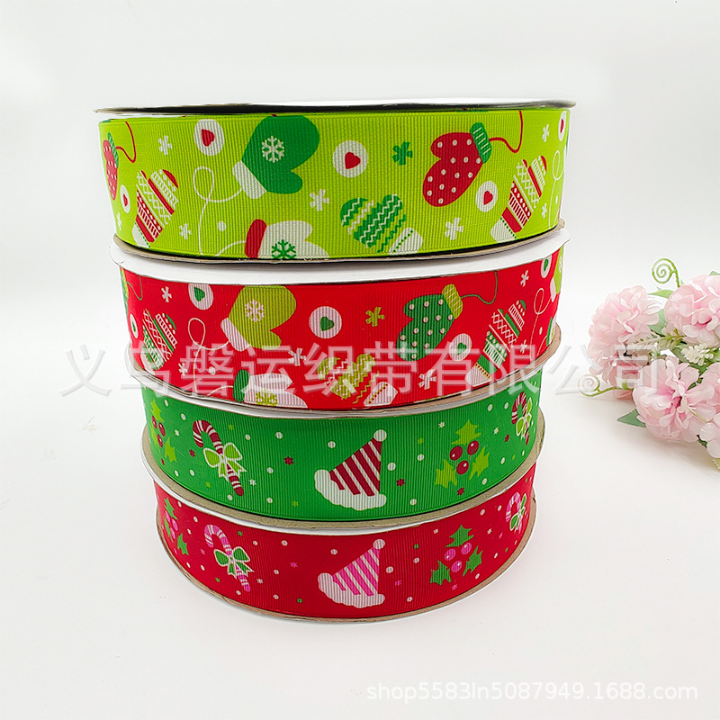 Holiday Decoration Gift Packaging Ribbon, Digital Printing Christmas Meshbelt Santa Claus Rib Christmas Ribbon