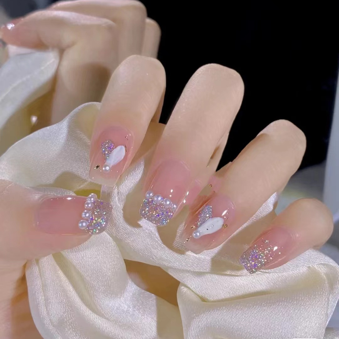 523-新款粉色日系美甲成品珍珠少女心假指甲穿戴可拆卸指甲-阿里巴巴