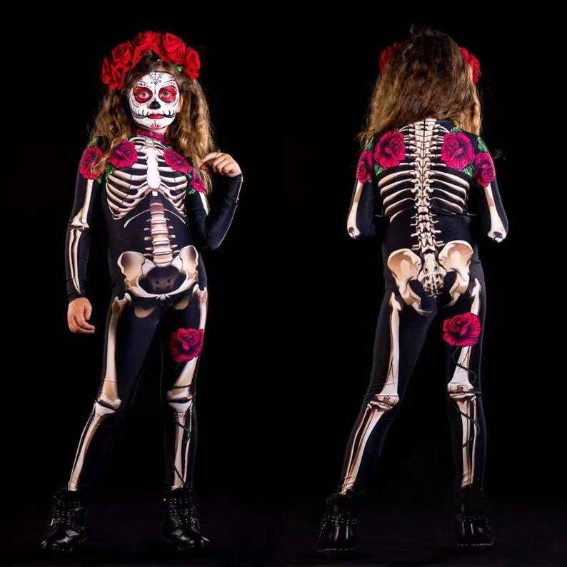 2023 Independent Station Wish Amazon New Halloween Skull Skeleton Printed Jumpsuit 2 Colors in Stock