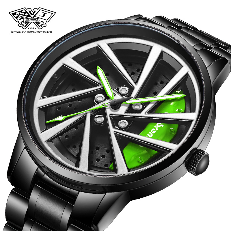 svj刀锋轮毂手表男360°旋转立体镂空汽车改装表概念性夜光表代发